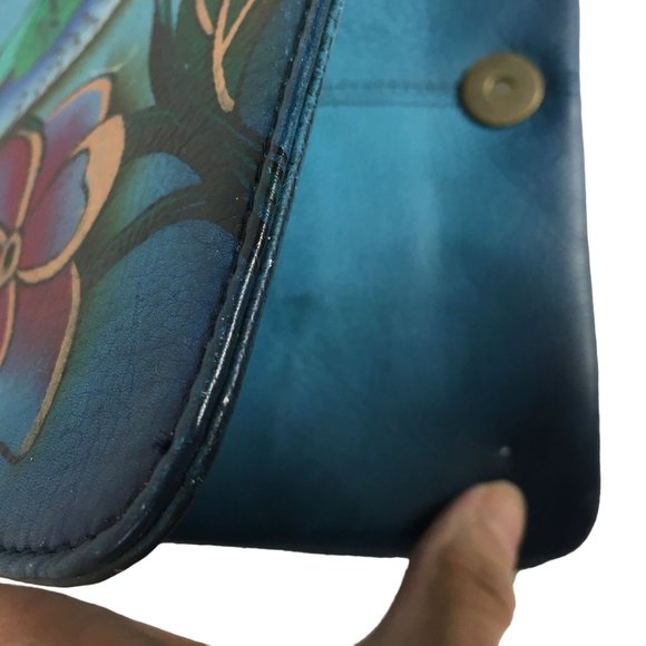 Anuschka NEVER USED Handpaint Leather Small Cross Body Bag Bird Blue - Picture 15 of 16